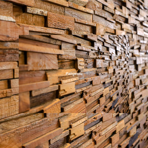 แผ่นผนังไม้สักรีไซเคิลดีไซน์เรขาคณิตทันสมัยระบบกันเสียงของอินโดนีเซียสำหรับการตกแต่งภายในวิลล่าที่หรูหรา - Product Image 3