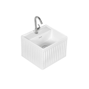 QUBON-X Lavabo Cuadrado de Pared con Certificación NSF, Estilo Rústico, con Desagüe, Grifo Monomando, Acabado Pulido, para Baño - Product Image 1