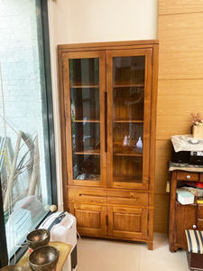 Magníficas estanterías clásicas de teca, estanterías con 4 puertas y 2 cajones para sala de estudio y oficina - Product Image 5