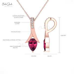 Colgante de joyería fina de tendencia, Diamante de corte redondo de oro sólido de 14K y colgante de lágrima de piedras preciosas de turmalina rosa de 0,35 CT, mayorista - Product Image 5