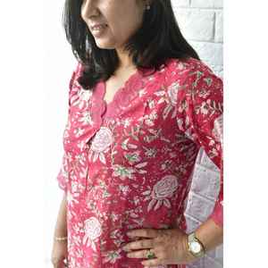 Conjunto de Kurta de Algodón Modal con Estampado Artesanal Bagiya en Rosa Coral, Estilo Urbano para Mujer - Vestido Elegante Largo hasta el Suelo con Pantalones Transpirables - Product Image 3