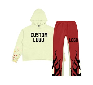 Nouveau logo personnalisé vêtements de rue vêtements de haute qualité pantalons de jogging évasés survêtement en polaire technique d'impression bouffante pour hommes - Product Image 1