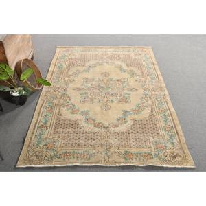 Tapis turc vintage, respectueux de l'environnement, en latex beige brun, laine, tissage plat, motif patchwork, traditionnel, 5,2 x 7,9 pieds, salon, couloir - Product Image 4