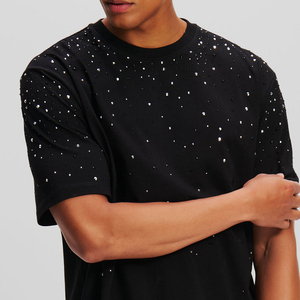 T-shirt à manches courtes pour homme INDEX APPAREL, motif à pois en strass noir, coupe classique, col rond, haut en tricot décontracté - Product Image 5