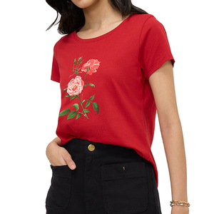 Camiseta sólida de manga corta con cuello redondo transpirable de algodón 100% para mujer de alta calidad con camiseta estampada con logotipo para mujer - Product Image 1