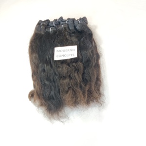 Vendor Aligned Cuticle Virgin Indian Temple Human Hair <b>Extensions</b> 100% Natural Black Color Wavy Bundles with Machine Double Weft - Product Image 3