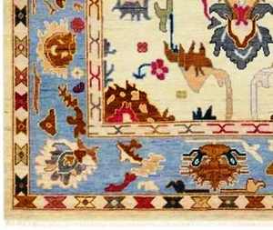 Élégant Antique Oushak Laine Noué À La Main 8x10 Traditionnel Vintage Turc Tapis Tapis Bleu Beige Design Salon Salle De Bains Prière - Product Image 2