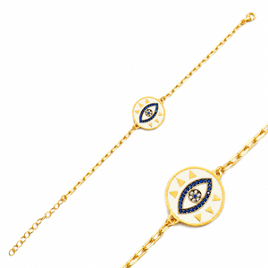Bracelet œil en émail blanc, fabrication artisanale turque, bijoux en argent sterling 925, vente en gros - Product Image 4