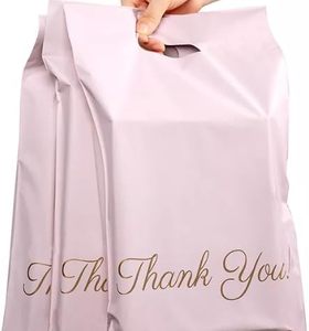 ขอบคุณสำหรับถุงโพลีเมลเลอร์ขนาด 25x33 ซม. พร้อมหูหิ้วและแถบกาวปิดผนึกกันน้ำ น้ำหนักเบา ลายพิมพ์สีชมพูและสีทอง - Product Image 3