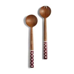 Ensemble de service à salade en bois d'acacia cuillère et fourchette pour salade soupe fruits épicés outils de mélange personnalisé émail imprimé poignée et tailles - Product Image 1