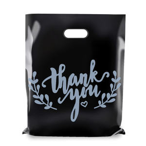 Sacs en plastique de cadeau de boutique avec le logo fait sur commande, poignées découpées avec des matrices vigoureuses - Product Image 3