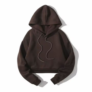 Mujeres de manga corta sudaderas con capucha Crop-top sudaderas con capucha de lana gruesa sudaderas con capucha para mujer - Product Image 5
