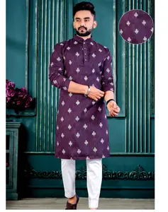 Kurta di cotone stampato nuovo arrivo per uomo abbigliamento da sposa Kurta di cotone per ragazzi tessuto di cotone Kurta per l'uso quotidiano