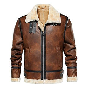 Blouson bombardier vintage en faux cuir pour hommes doublure en fourrure artificielle manteau en cuir d'hiver classique et chaud vêtements d'extérieur aviateur rétro pour hommes - Product Image 2