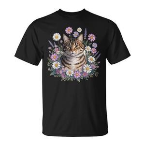 T-Shirt Estetica con Gattini e Fiori per Amanti dei Gatti, Maglietta Promozionale da Giardino - Product Image 1