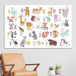 Lienzo Impreso: Arte del Alfabeto con Animales de la Selva para Habitación Infantil, Vidrio Rectangular - Product Image 1