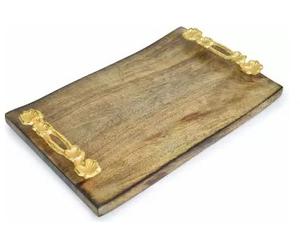 Inicio Hoteles y restaurantes Última decoración del hogar Venta al por mayor decoración de bebidas Bandeja de servicio de madera con mango de metal Hoteles - Product Image 2