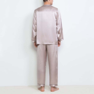 Ensemble de pyjamas en soie 100% respirant et thermique pour couples, manches longues, satin uni, vêtements de nuit pour homme et femme, prix avantageux - Product Image 2