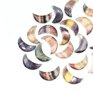 Multi Fluorite Faceted Crescent <b>Moon</b> Shape Gemstone for Jewelry Making, Loose Hand Carved Fluorite Carving Briolette Beads, 16mm - Product Image 2