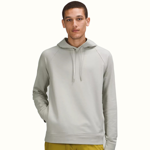 Men's Light Gray Hooded <b>Sweatshirt</b> Regular Fit Raglan Sleeve Cotton Knitted Casual Autumn Wear - Product Image 1