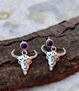 Pendiente de Plata de Ley 925 con abalorio de animales, pendiente de piedra de cristal púrpura, hermosa joyería de plata - Product Image 6