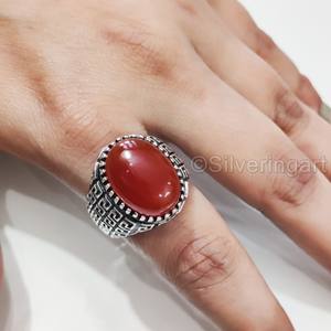 แหวนสำหรับผู้ชายขายส่งแหวนพลอยโอนิกซ์สีแดงธรรมชาติแหวนประดับหินทุกขนาดเครื่องประดับตะวันออกอาหรับ925แหวนเงินสเตอร์ลิง - Product Image 5