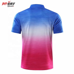 เสื้อโปโลผ้าฝ้าย100% ของผู้ชายผ้าถักกันยับออกแบบมาใหม่พิมพ์ซับลิเมชันแบบกำหนดเอง - Product Image 2