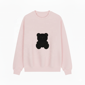 เสื้อสเวตเตอร์คอกลมทรงโอเวอร์ไซส์ สีเบจ ลายหมีสีดำ แอพพลิเค่การ์ตูน แบบยูนิเซ็กส์ สวมใส่สบายๆ ผ้าถัก สำหรับฤดูใบไม้ร่วง - Product Image 2