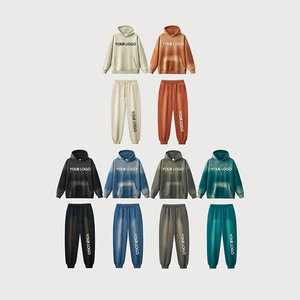 OEM Custom Men's High Street Winter Plush Thickened Washed Worn Out Tracksuit Custom Acid Wash Hoodies and <b>Sweatpants</b> <b>Set</b> Men - Product Image 1