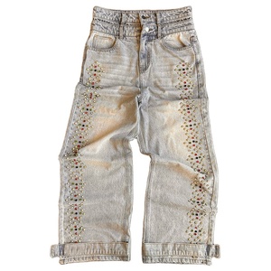 กางเกงยีนส์ผู้ชายทรงหลวมประดับพลอยเทียมกางเกงขาตรงขนาดใหญ่พิเศษแบบเรียงซ้อน - Product Image 1