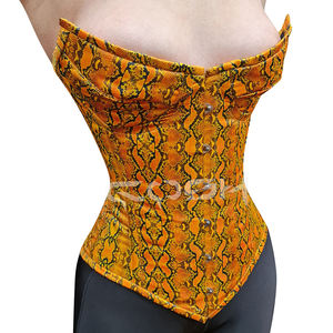 Corset bustier sexy sans bretelles pour femme, imprimé peau de serpent orange, amincissant la taille, avec baleines en acier, pour tenue de soirée et mode - Product Image 4
