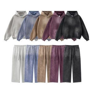 Sweat-shirts et hoodies pour hommes grande taille délavés à l'acide et décolorés par le soleil, épaules tombantes, uni, avec strass personnalisés, délavé à l'acide, 2025 - Product Image 2