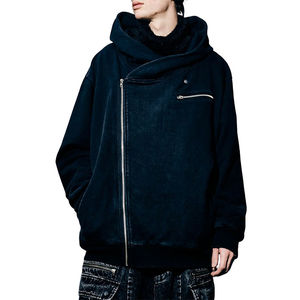 High Quality Customized Side Zipper <b>Zip</b> up Vintage Washed Pullover Loose Boxy Oversized Zipper <b>Pocket</b> Man <b>Hoodie</b> - Product Image 2