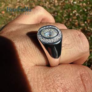 Gran oferta Original 925 plata esterlina 18K oro blanco Oval Moissanite diamante compromiso anillo de bodas para hombres - Product Image 1