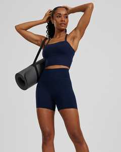 Soutien-gorge intégré pour femmes en bleu saphir personnalisé de qualité supérieure Crop Top 4 Way Stretch Buttery Soft Lightweight Fitness Crop Top Tees pour femmes - Product Image 4