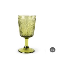 Juego de 6 Copas Duraderas Hechas a Mano, con Relieve, 30 cl (10 fl oz), Color Verde Tropical Exótico, de Vidrio con Diseño de Hoja de Excelsa
