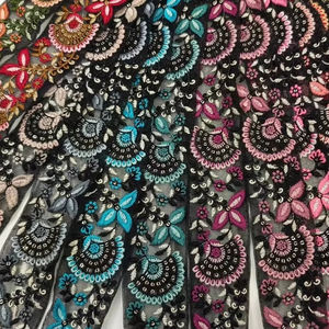 Elegant <b>Black</b> Floral Embroidered Lace With Intricate Detailing, Perfect for Creating Sophisticated Bridal Gowns, <b>Evening</b> Wear - Product Image 1