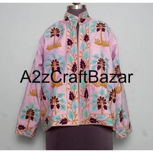 Blouson Bomber en Velours Indien Brodé à la Main pour Femme, Court, Doublure en Coton, Réversible, Respirant, Idéal pour les Soirées d'Hiver - Product Image 1