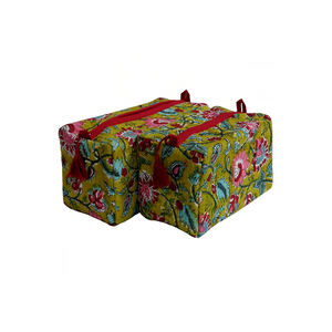 Sac cosmétique organisateur indien bloc de main imprimé coton matelassé avec sac cosmétique en coton rembourré lot de 2 pour le prix de gros - Product Image 1