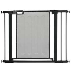 PawHut Noir 75-103x76 cm Acier et ABS Push-Pull Dog Gate avec Fermeture Automatique pour Babyproofing - Product Image 1