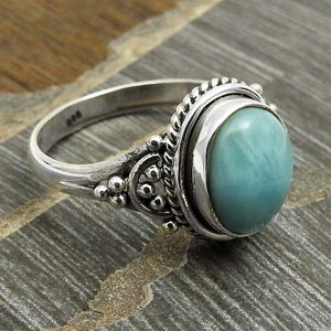 Magnifique conception 925 argent Sterling naturel Larimar pierre précieuse bague de forme ovale pour un usage quotidien fabricant de bijoux faits à la main - Product Image 2