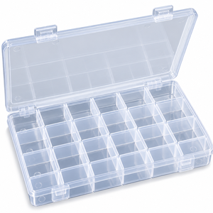 Caja organizadora de plástico transparente, 24 compartimentos, rectangular, con tapa, estuche para guardar joyas, diseño minimalista, cubierta con bisagras - Product Image 3
