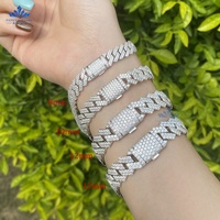 Bracelet à chaîne cubaine Iced Out Vvs Moissanite 2 rangées en argent sterling 925 avec diamant Moissanite 10mm 12mm Chaîne à maillons cubains