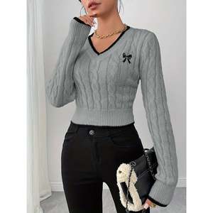 Women's Casual Knit <b>Cardigan</b> <b>Sweater</b>-Long Sleeve V-Neck Plus Size Embroidered Silk Breathable for Autumn & Winter - Product Image 2