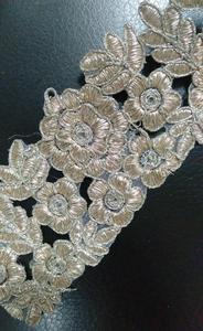 Rubans et lacets en organza 100% coton, brodés à la machine, écologiques, sur mesure, divers motifs pour robes de mariée, avec paillettes - Product Image 6