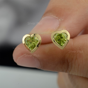 New Collection Natural <b>Peridot</b> Heart Stud <b>Earrings</b> Handmade Gold Diamond <b>Earring</b> From India - Product Image 6
