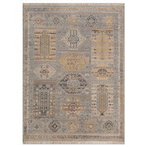 Alfombra de Lana Anudada a Mano Savana, Gris y Negra, con Medallón Abstracto Rectangular, para el Hogar, Pasillo, Sala de Estar, Nueva LSEA-1047 - Product Image 1