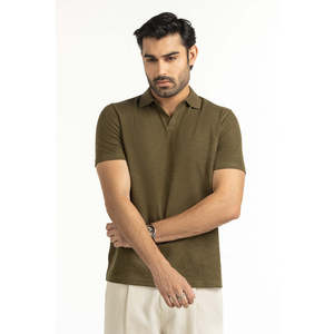Chemise de golf pour homme, coupe classique, anti-plis, séchage rapide, tissu tricoté, brodée, unie, manches courtes, confortable, 100 % coton - Product Image 1