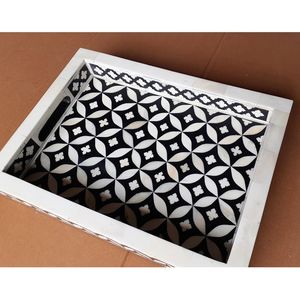 MOT-CLÉ INLAY TRAY PLATEAU DE SERVICE FAIT À LA MAIN LUXE Os Incrustation Ramadan Petit Déjeuner Alimentaire Fruits Café Thé Plateau Décoratif - Product Image 5