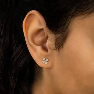 Pendientes de Botón con Diseño Floral en Forma de Corazón Pequeño, con Diamantes de Laboratorio en Oro o Plata de 18K, Micro Pavé, para Uso Diario, para Chicas - Product Image 6